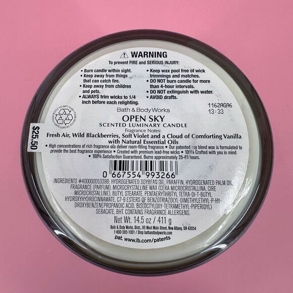 Open Sky Candle Bath and Body Works 3 Wick Scented Jar 14.5 oz 411g - Picture 3 of 3